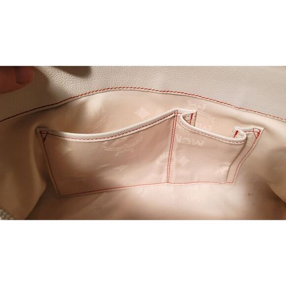 MCM White Leather Shoulder Bag with Red Stitching - Picture 10 of 16